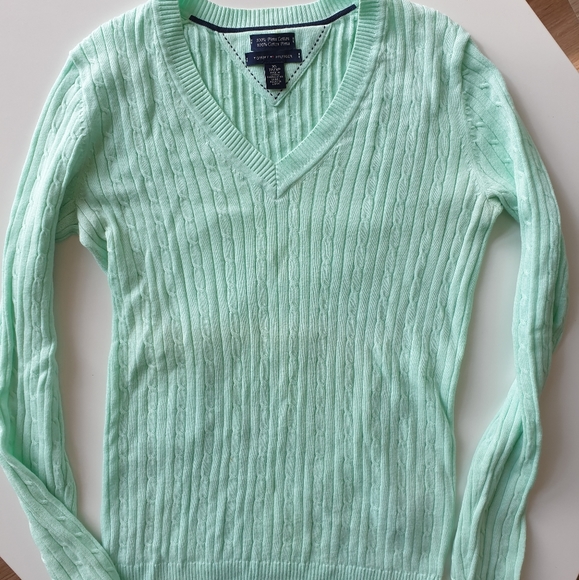 Tommy Hilfiger Pima Cotton Sweater Mint Green - Picture 1 of 3
